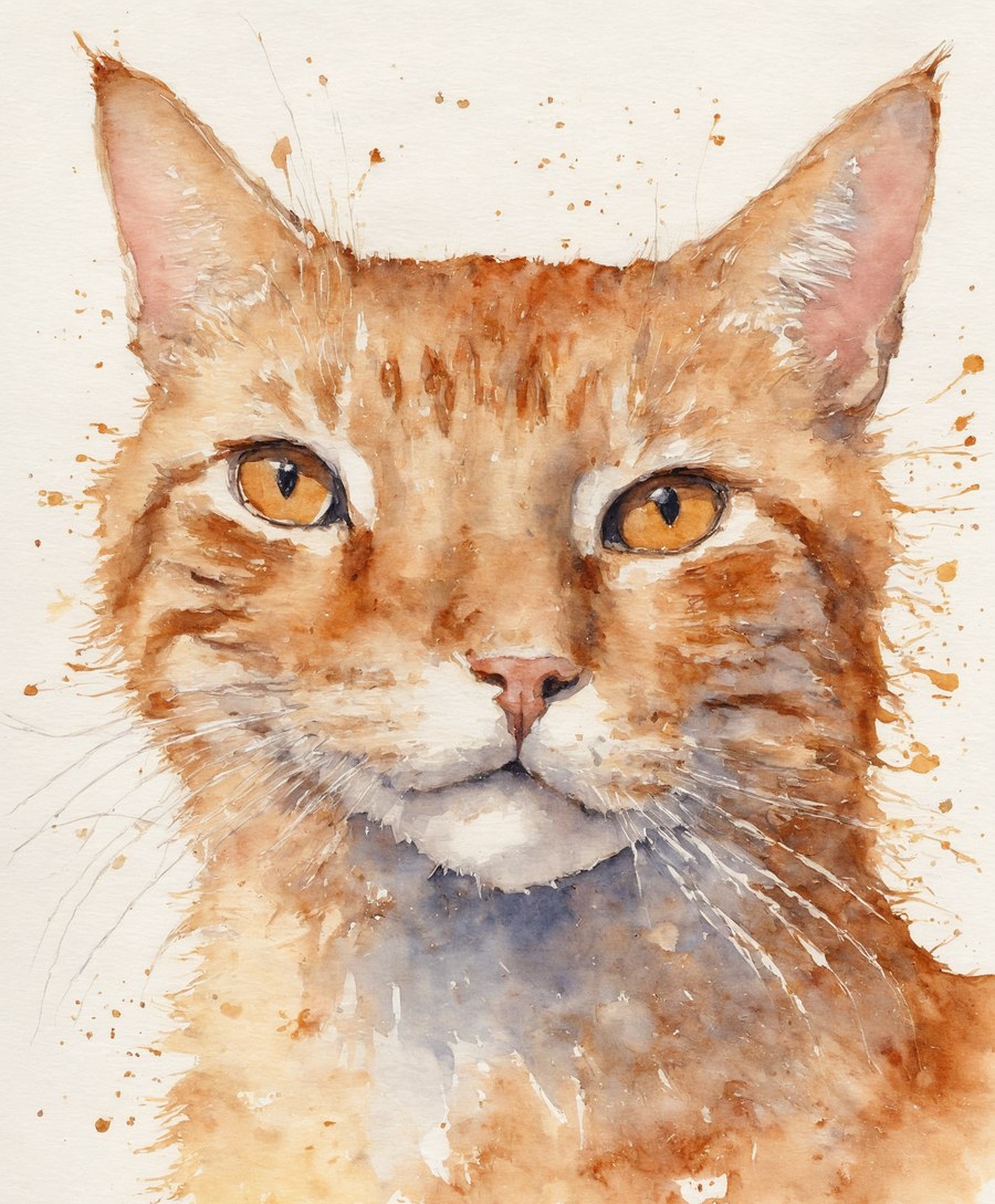 ペットの肖像画の作例（やわらか水彩・猫）
