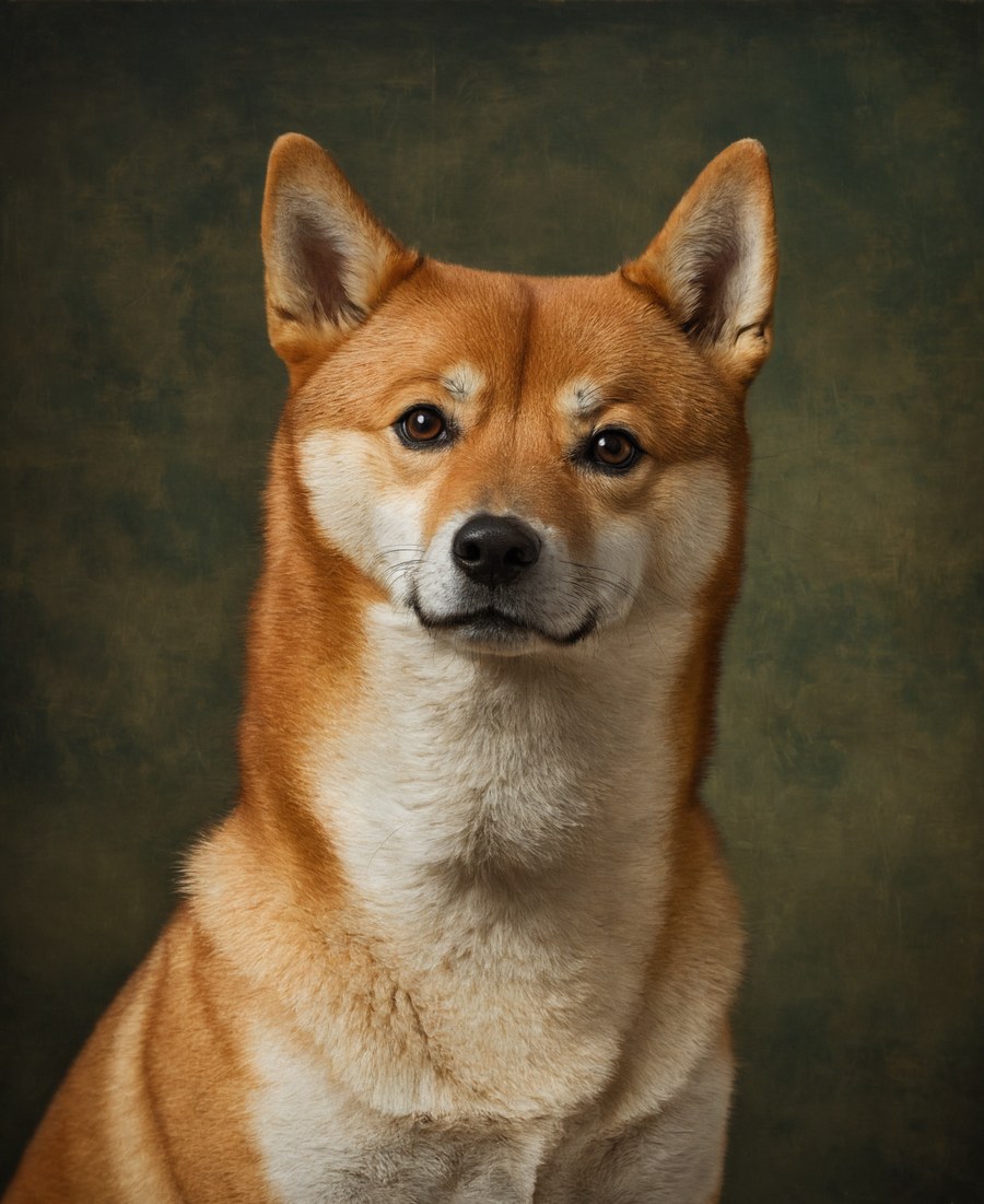 ペットの肖像画の作例（クラシック油絵風・柴犬）